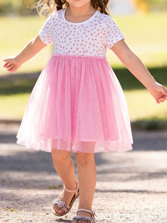 Pretty In Pink Floral Print Tulle Dress
