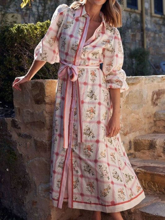 Printed Tie Waist Midi Shirt Dress 1