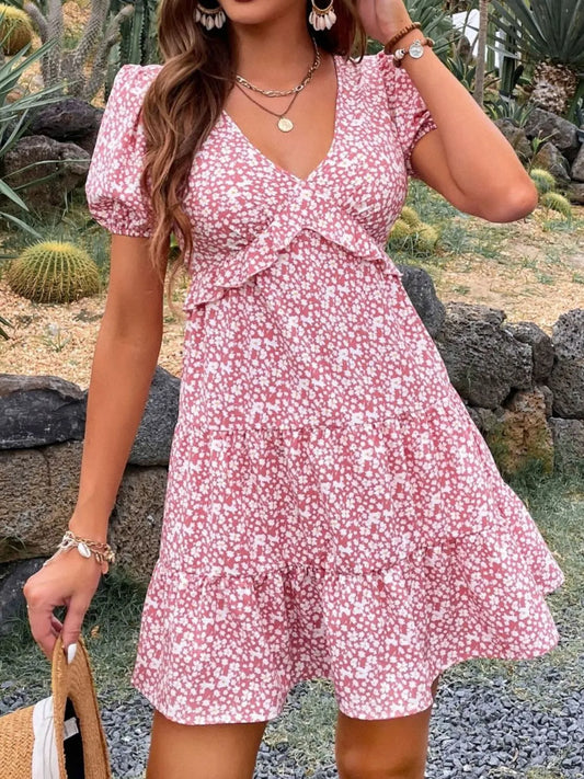 Puff Sleeve Floral Ruffle Mini Dress