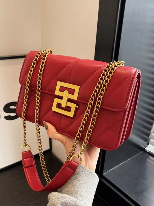Quilted Flap Chain Crossbody Bag Red