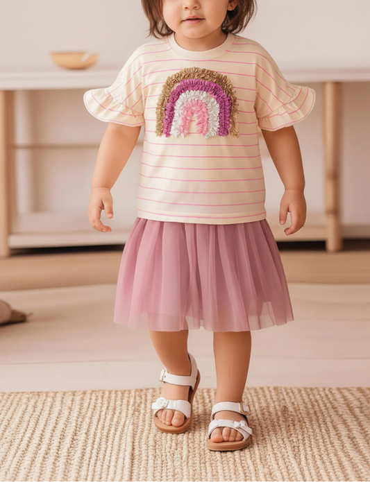 Rainbow Applique Top and Tulle Skirt Set