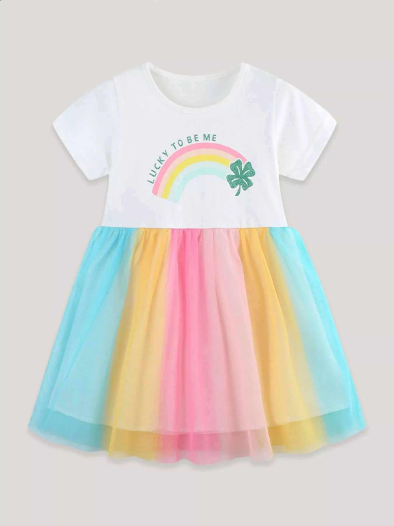 Rainbow Short Sleeve Tulle Dress