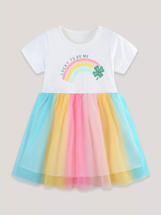 Rainbow Short Sleeve Tulle Dress