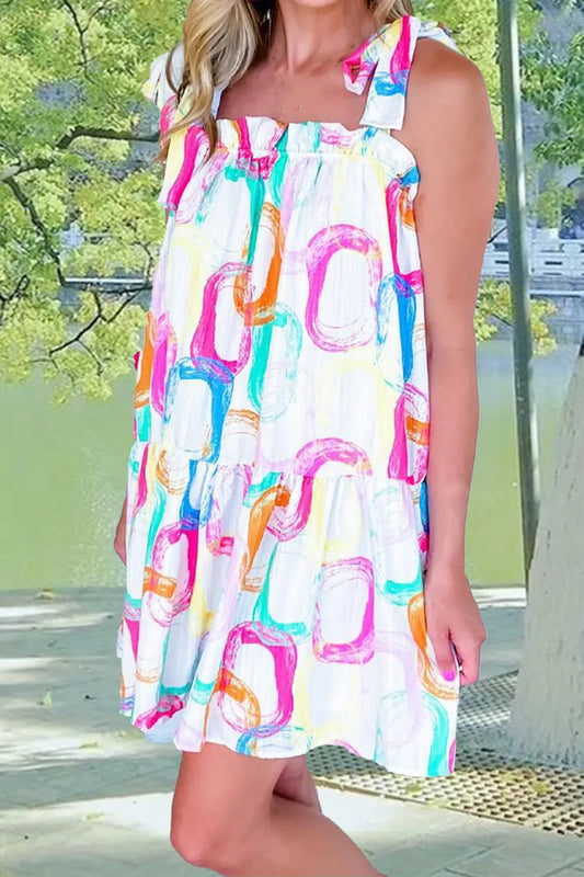 Rainbow Shoulder Tie Mini Dress