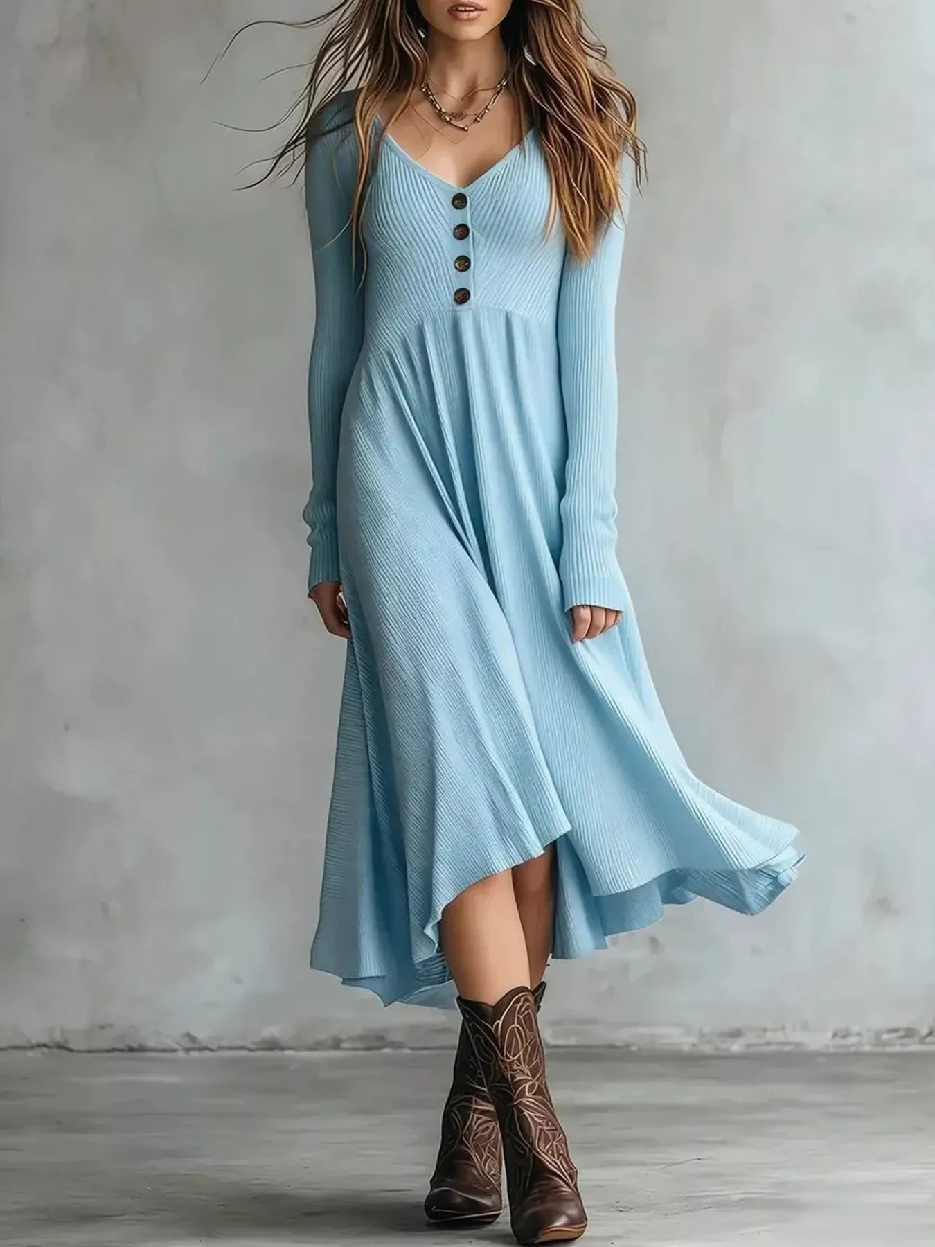 Ribbed Knit Sweater Dress - Button Down Midi Dress Plus Size S-2XL