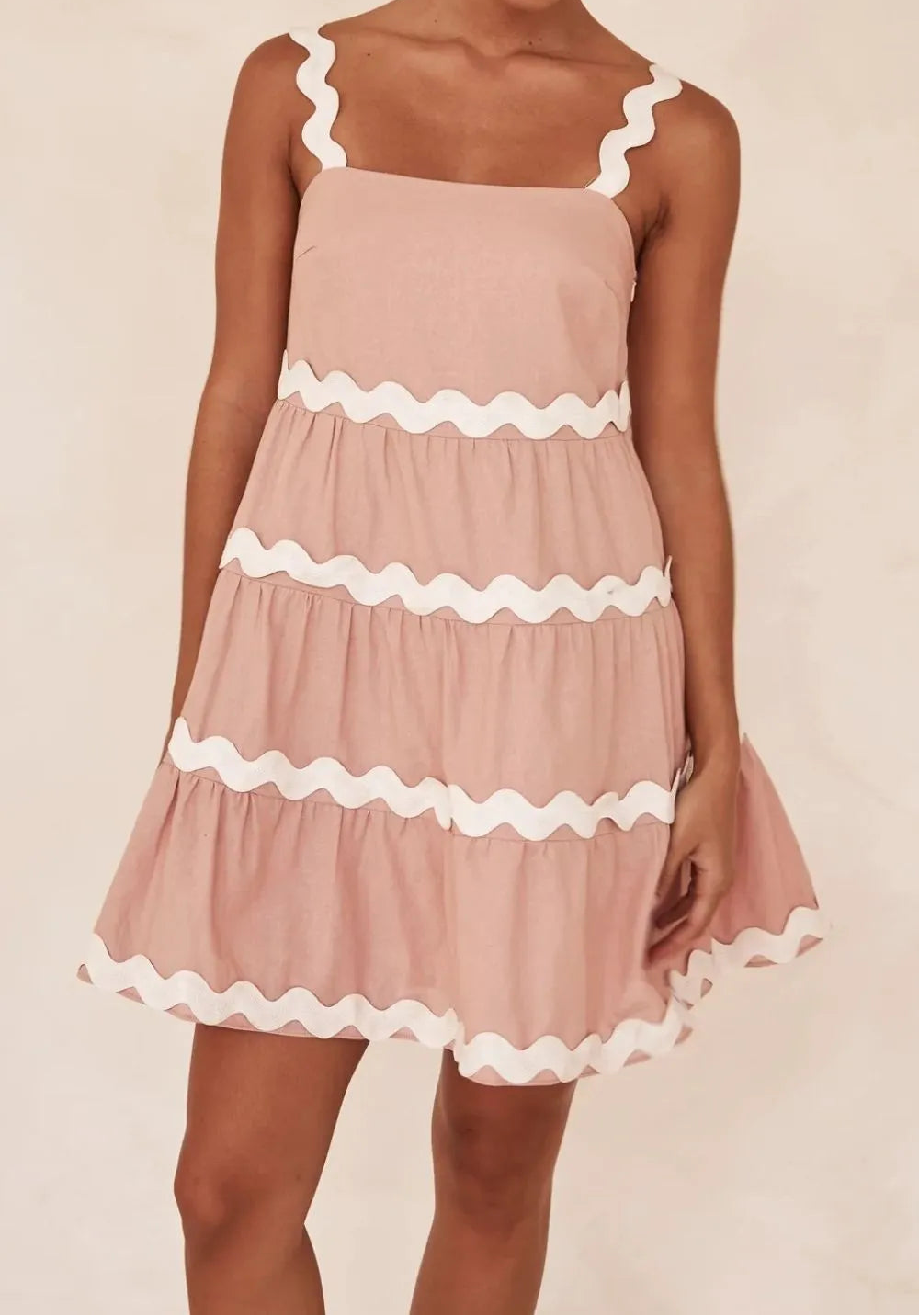 Ric Rac Tiered Mini Dress Blush