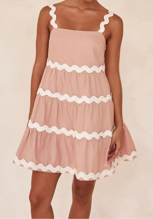 Ric Rac Tiered Mini Dress Blush