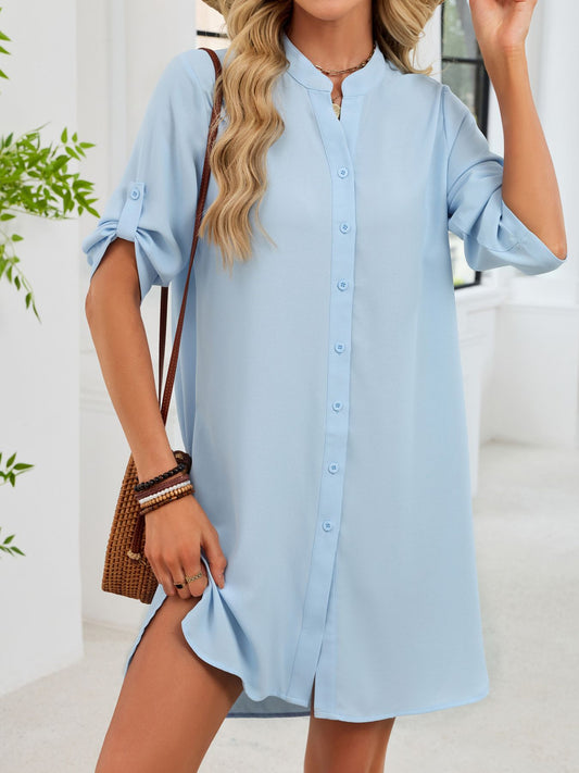 Roll-up Tab Button-Down Shirt Dress
