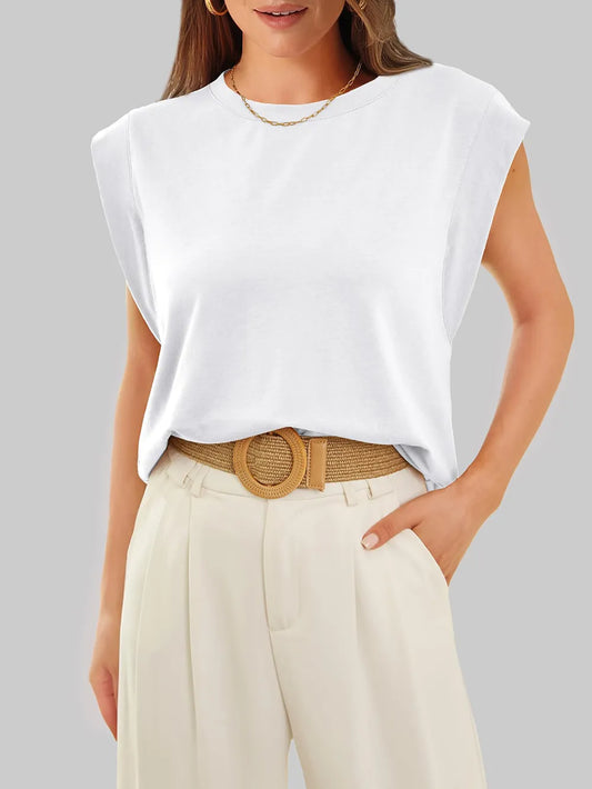 Round Neck Cap Sleeve Top white