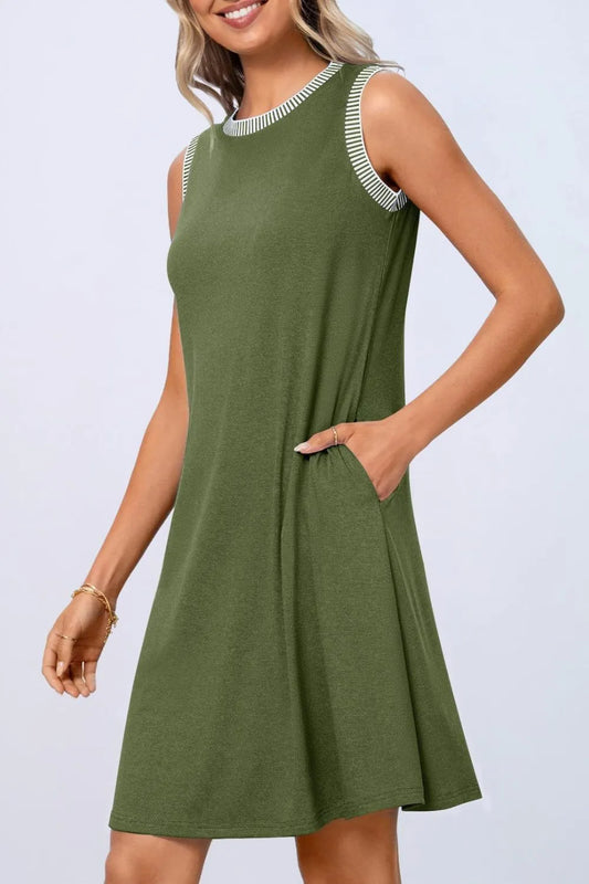 Round Neck Mini Tank Dress with Pockets