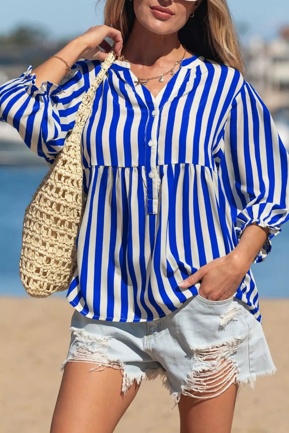 Royal Blue Striped Casual Shirt