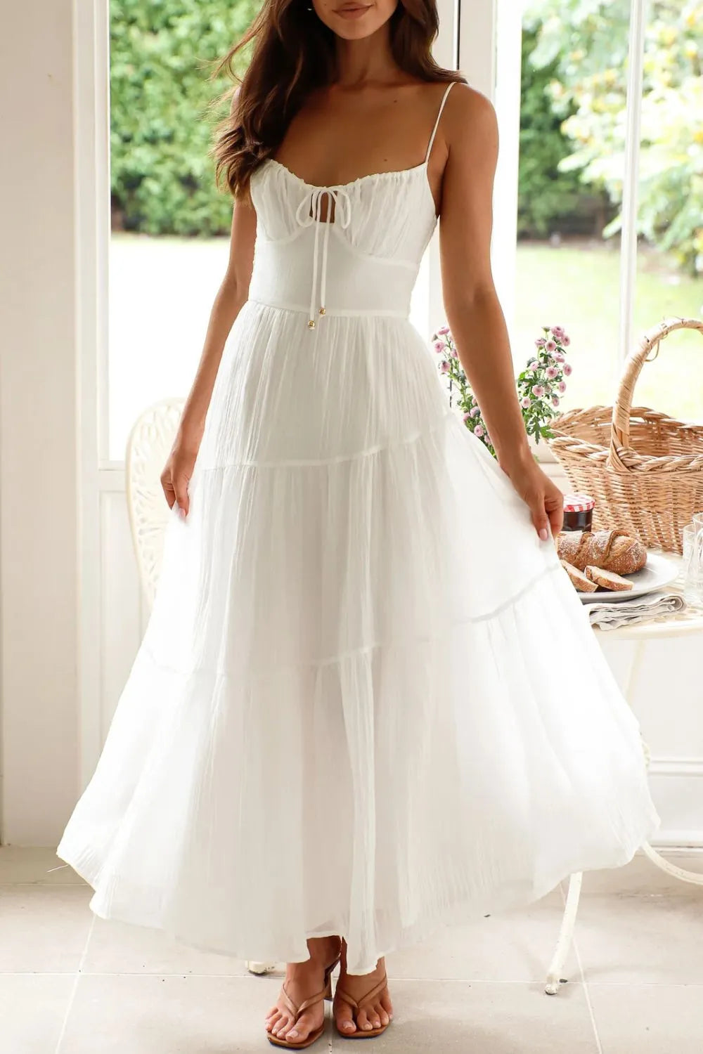 Ruched Smocked Back Cami Dress white