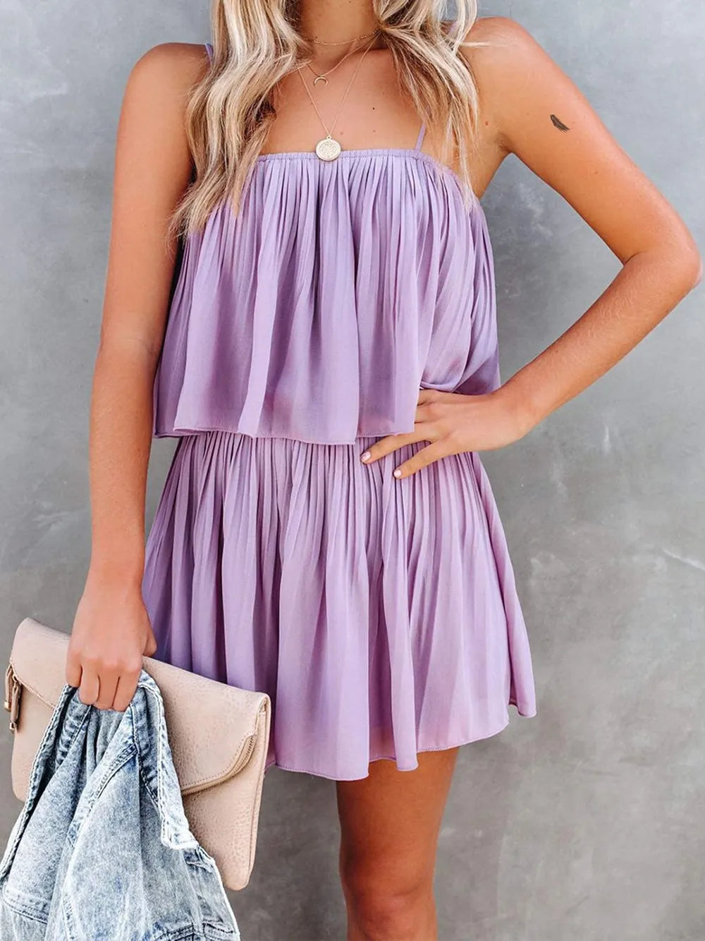 Ruched Spaghetti Strap Romper lilac