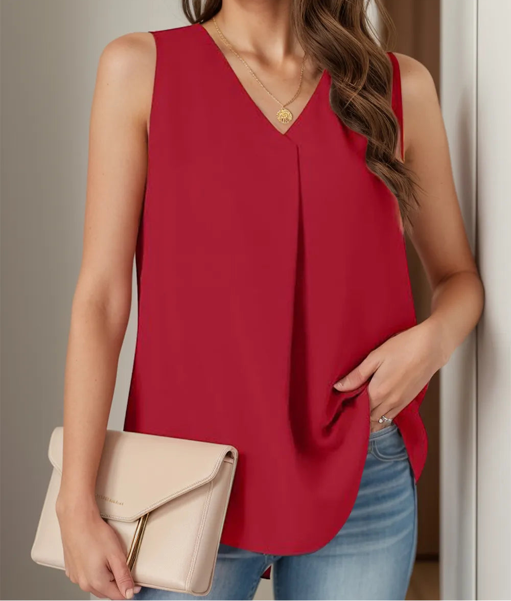 Ruched V-Neck Tank Red