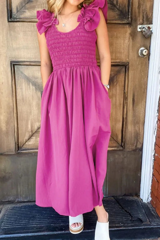 Ruffle Sleeve Smocked Midi Dress