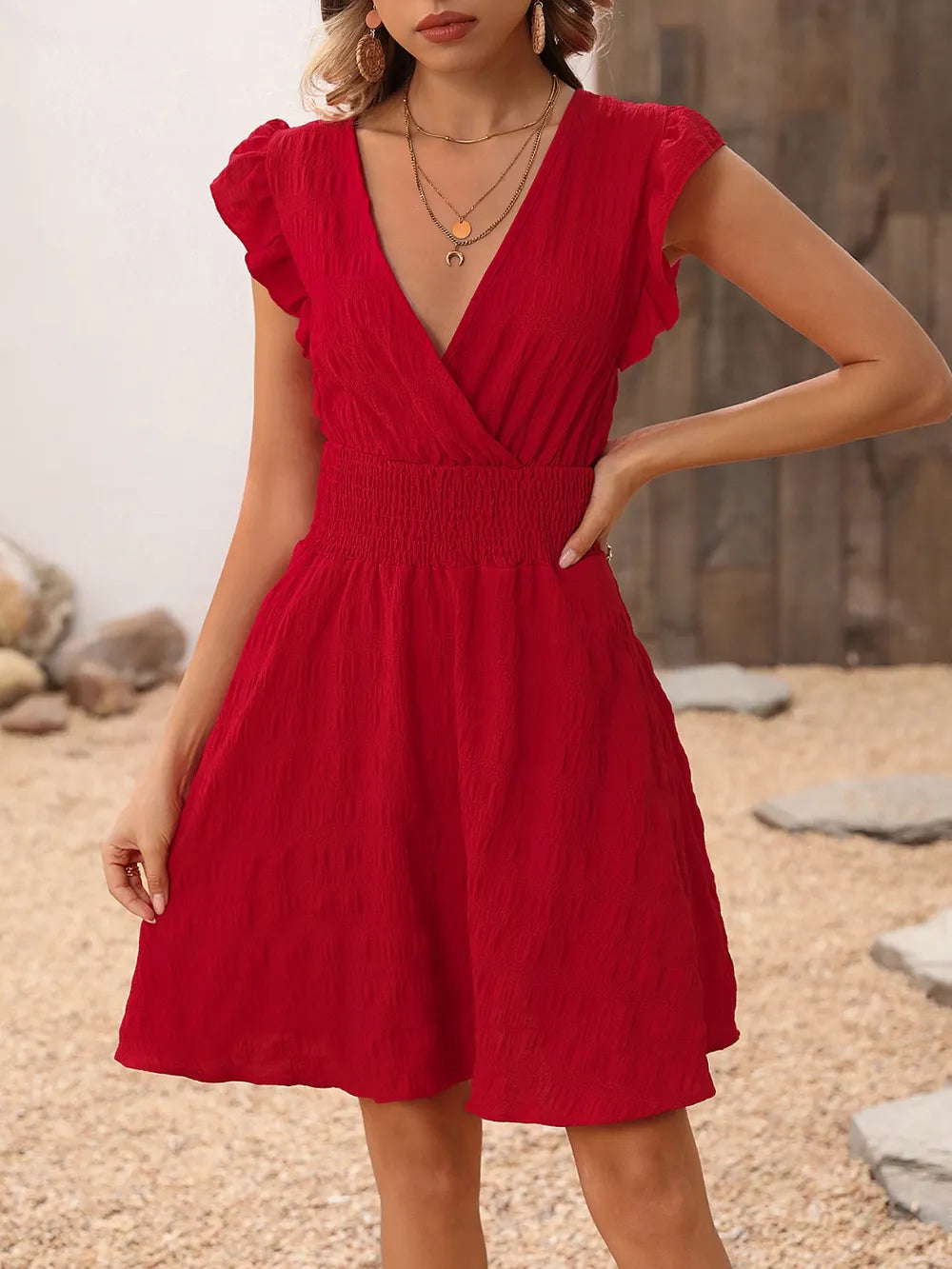 Ruffle Sleeve Surplice Mini Dress