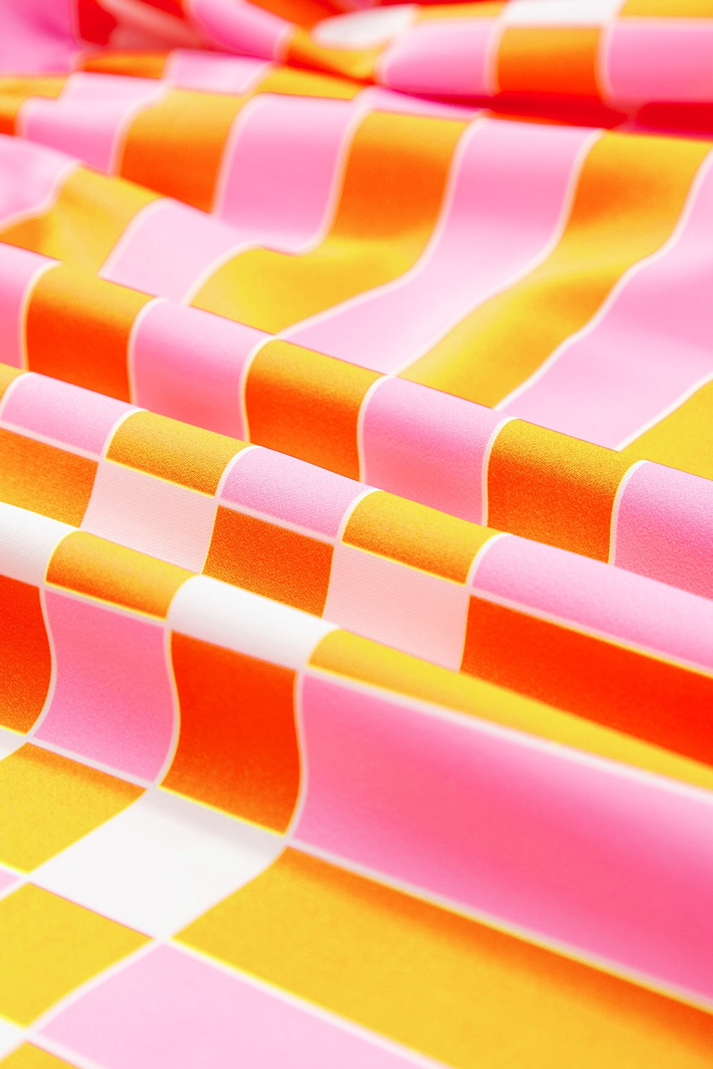 Shoulder Tie Pink and Orange Printed Checkered Maxi Dress