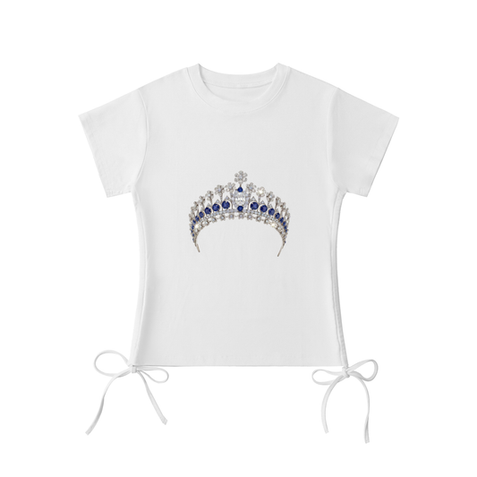 Sapphire Blue Tiara Print Drawstring T-Shirt