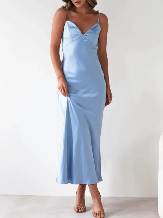 Satin Backless Cami Dress blue