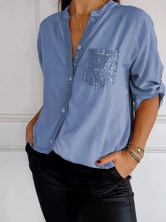 Sequin Detail Button-Down Shirt