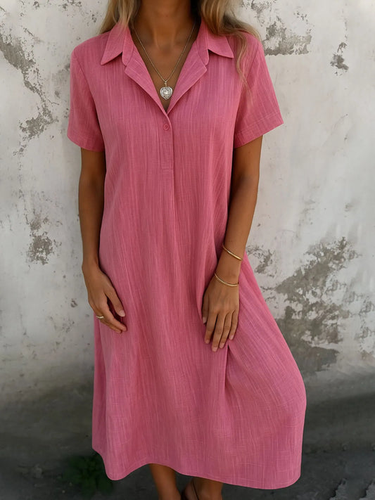 Short Sleeve Midi Shirt Dress pink