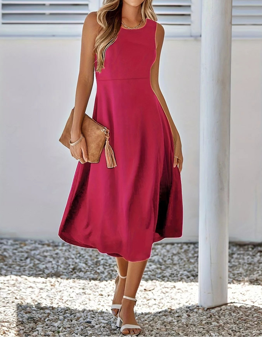 Sleeveless A-Line Midi Dress Red