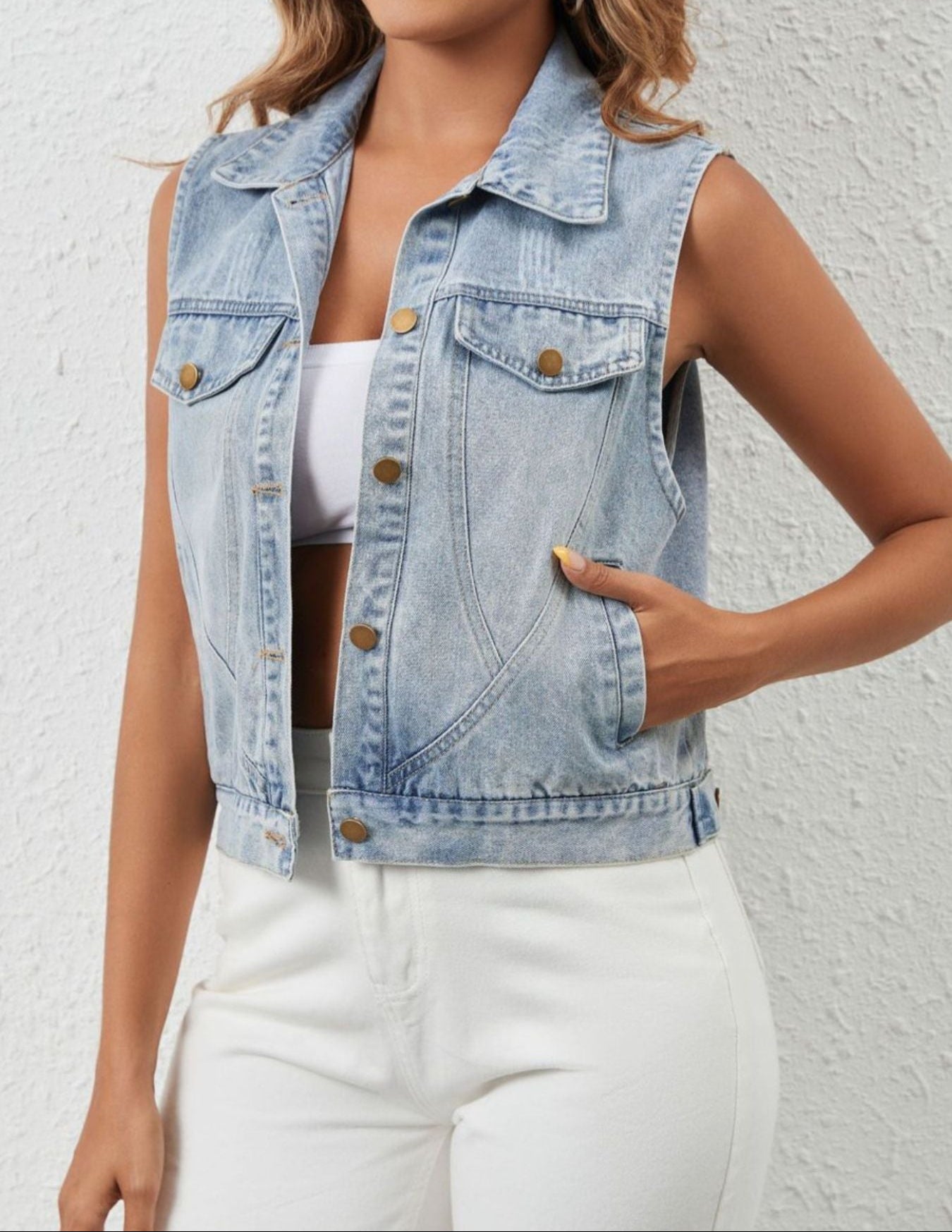 Sleeveless Button Up Denim Jacket