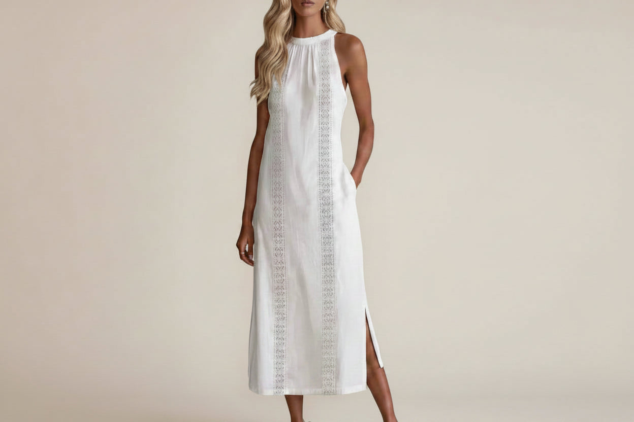 Sleeveless Side Slit Midi Dress with Pockets