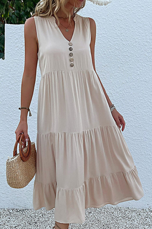 Sleeveless V-Neck Tiered Midi Dress