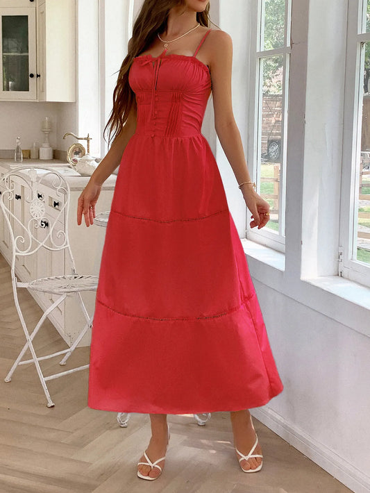 Smocked Back Tie Front Cami Dress red
