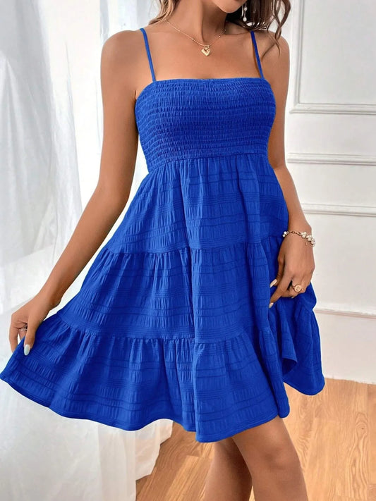 Smocked Tiered Cami Dress blue