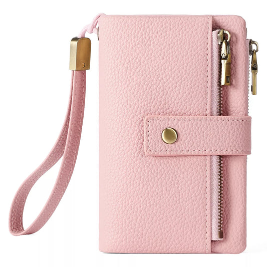 Solid Color Vegan Wristlet Wallet Pink