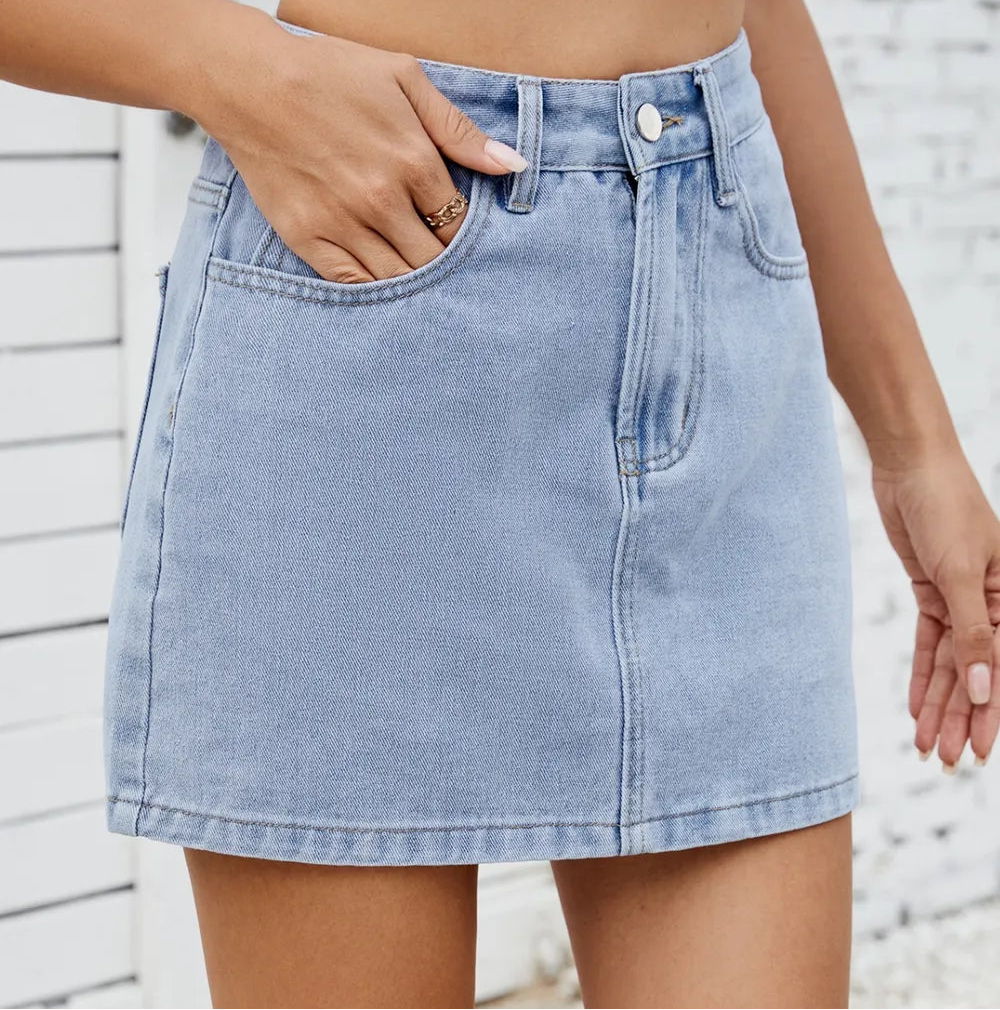 Solid Mini Denim Skirt