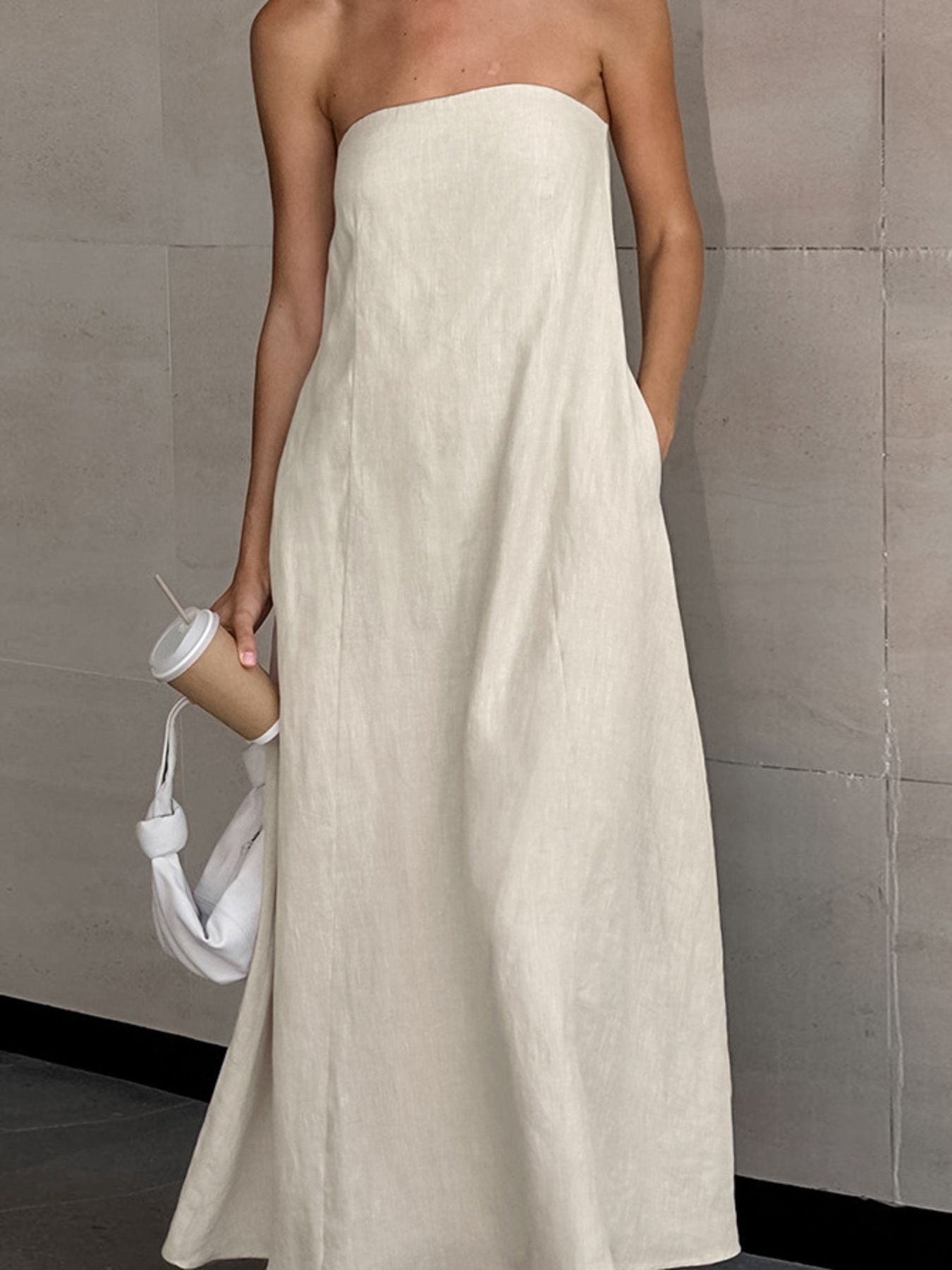 Strapless Smocked Back Maxi Dress with Pockets - Minimalist Chic