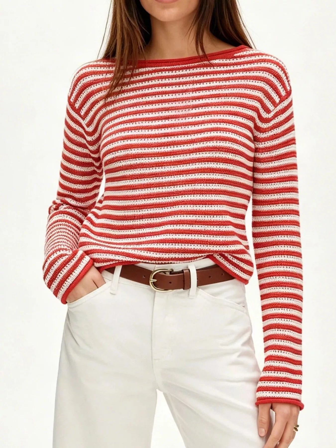 Striped Boat Neck Knit Sweater