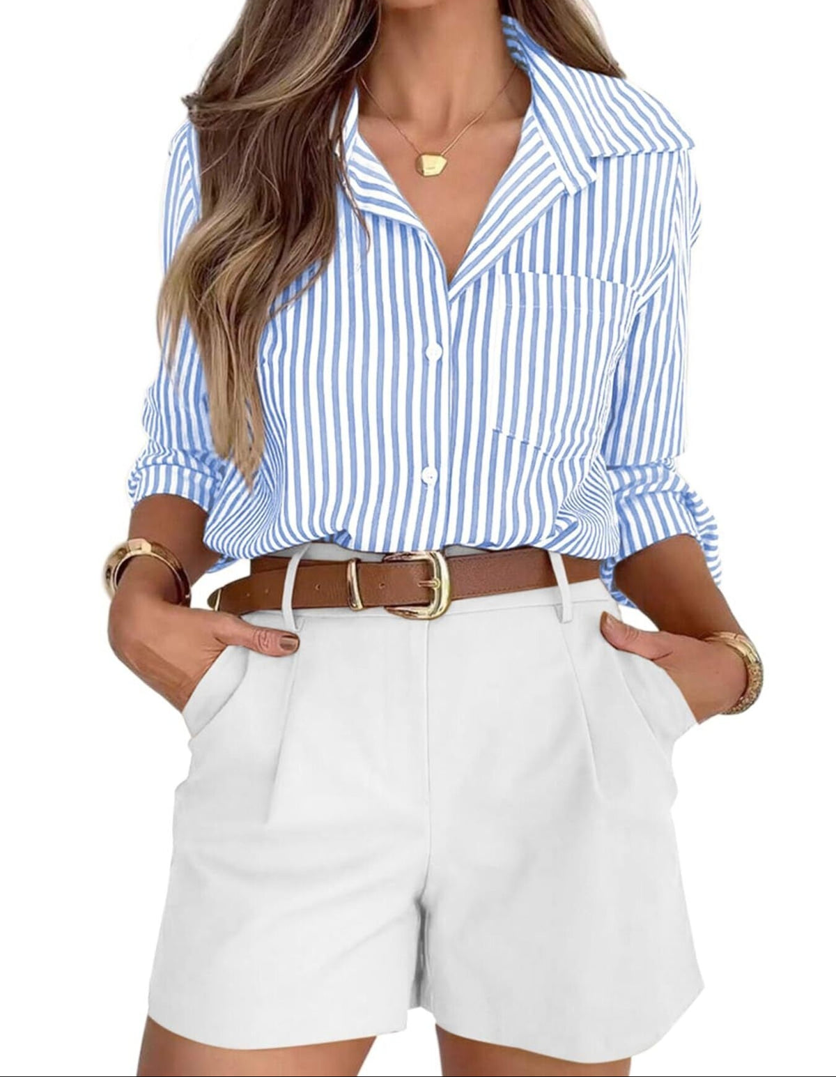 Striped Button-Down Long Sleeve Shirt