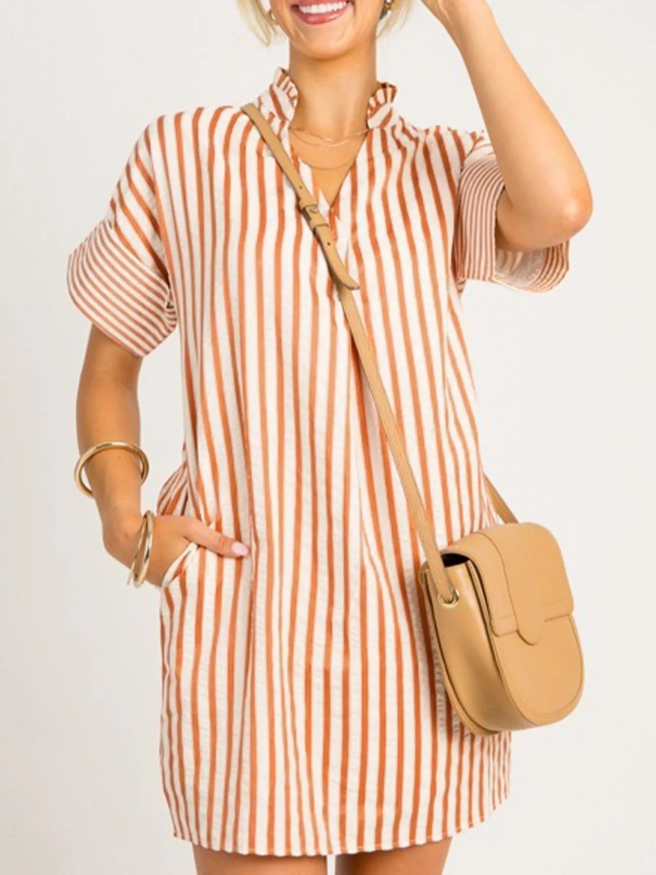 Striped Mini Shift Dress with Pockets