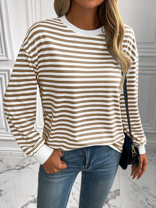 Striped Round Neck Long Sleeve Top