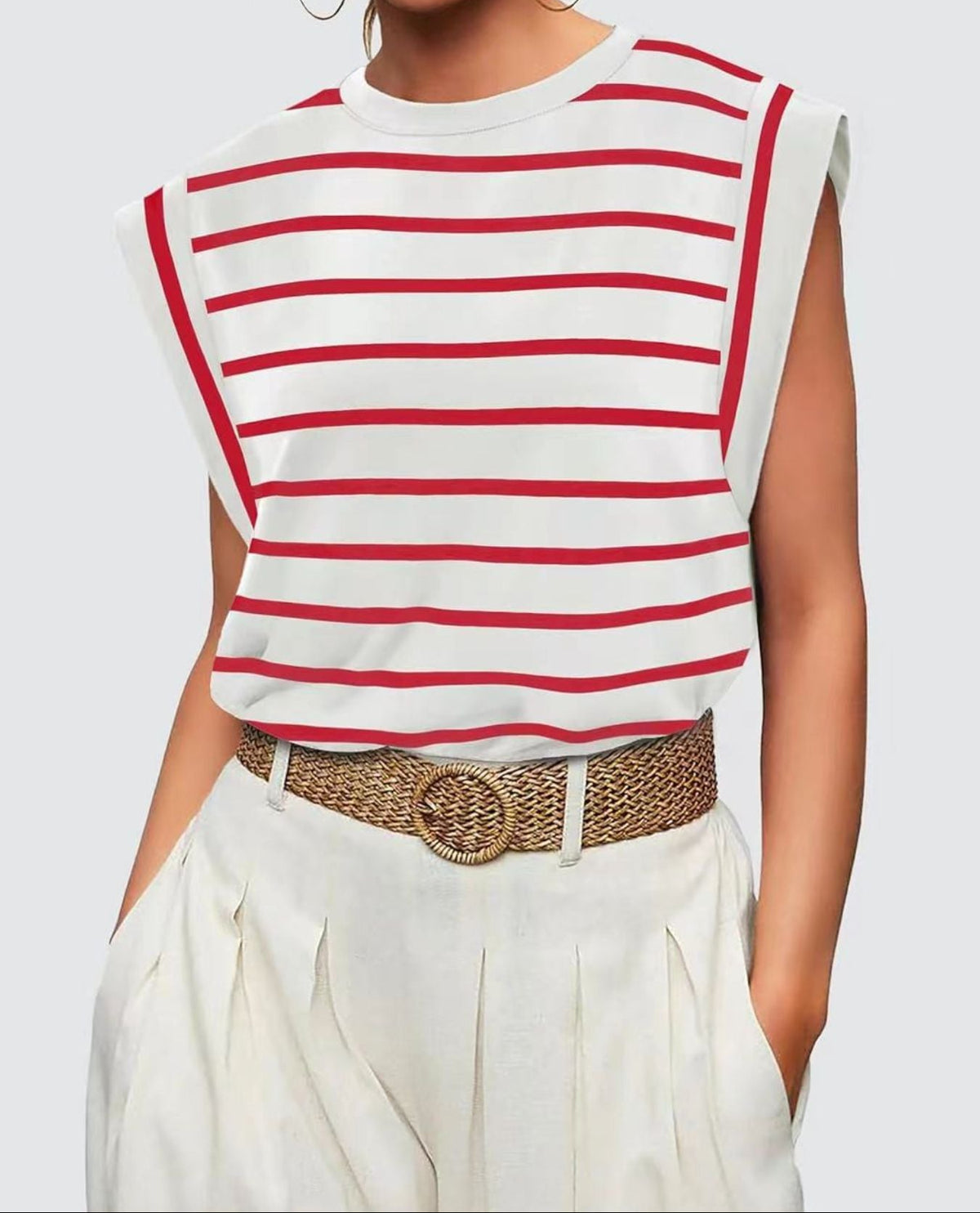 Striped Round Neck Tank Scarlet