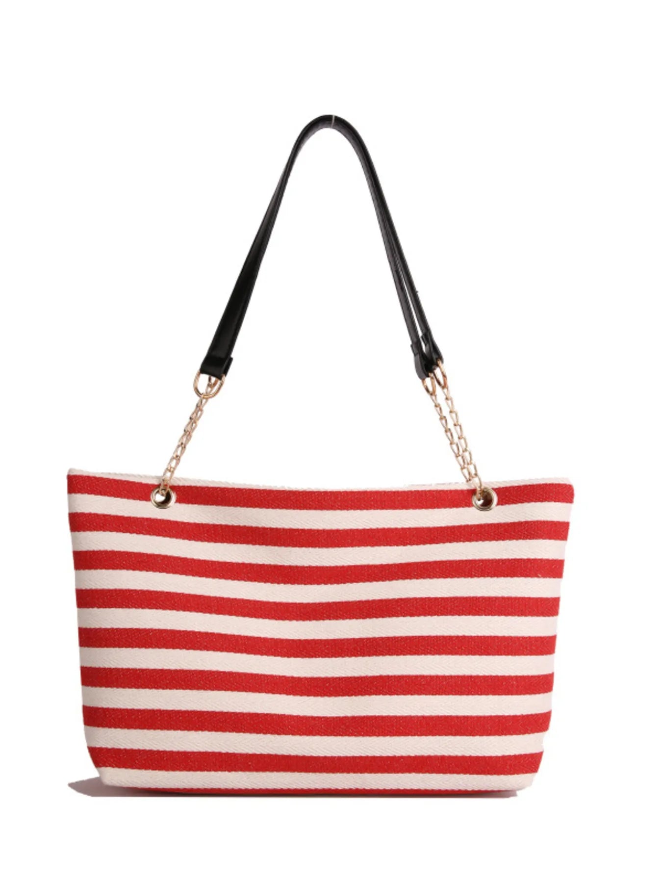 Striped Shoulder Bag with Chain Detail Red