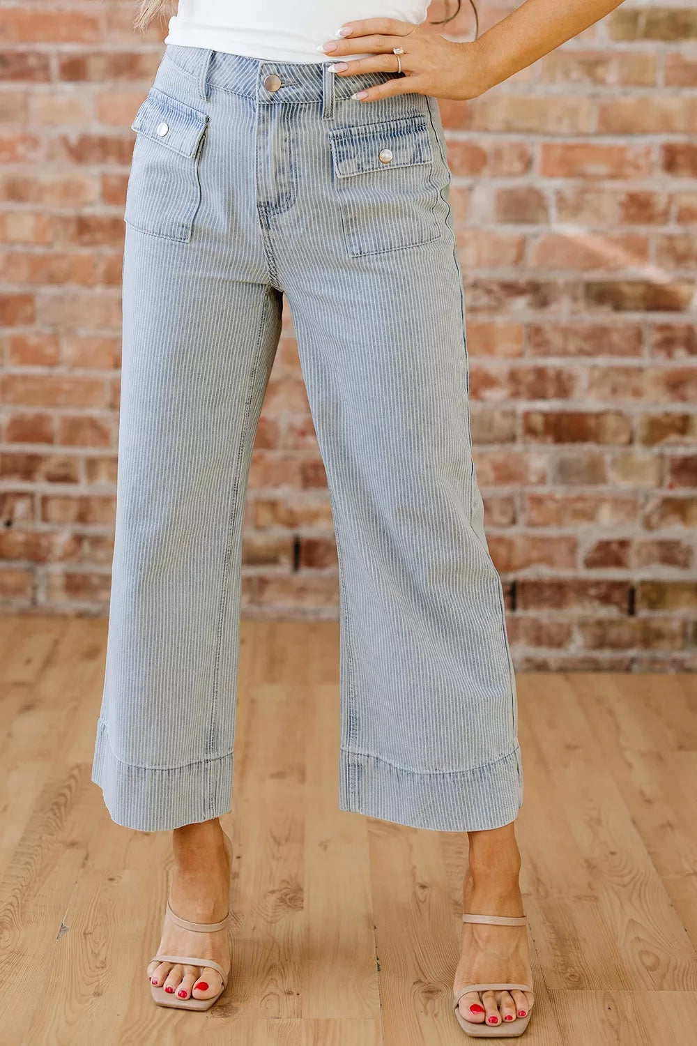 Striped Wide-Leg Cropped Jeans
