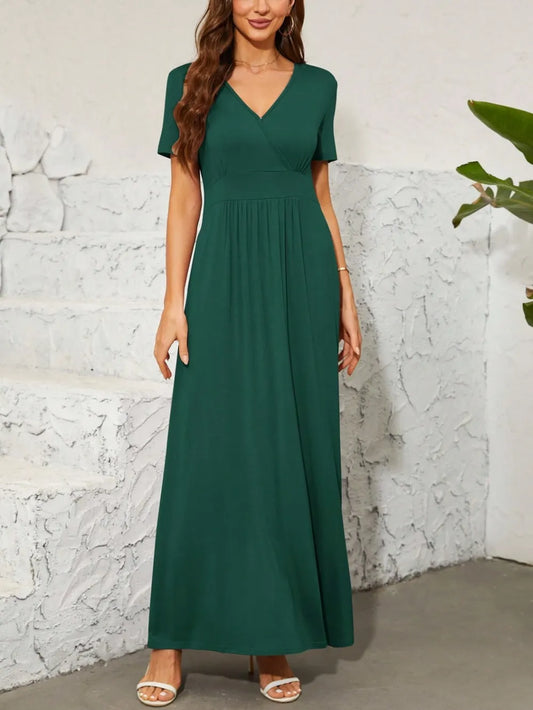 Surplice Maxi Dress - Elegant Short Sleeve Maxi Dress for Women green