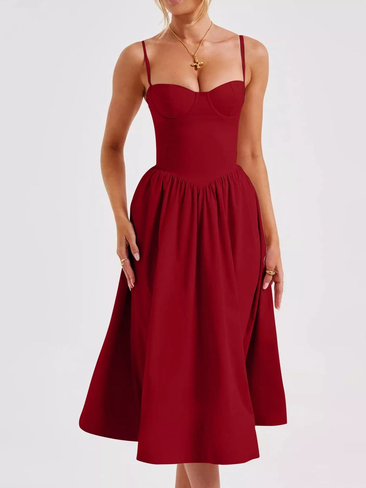 Sweetheart Neck Midi Cami Dress Red