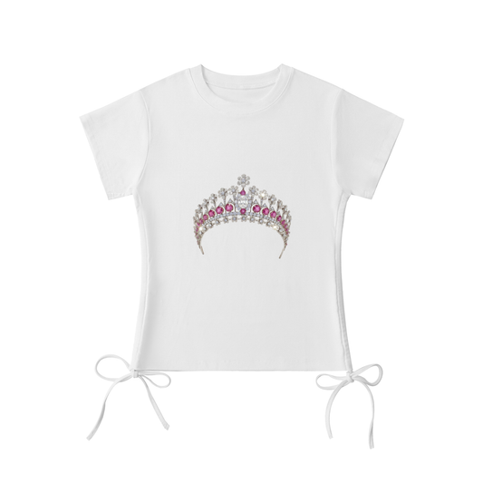 Tiara Print Drawstring T-Shirt White