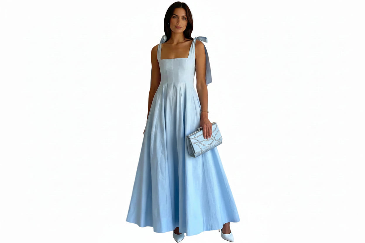 Tie Shoulder Empire Maxi Dress