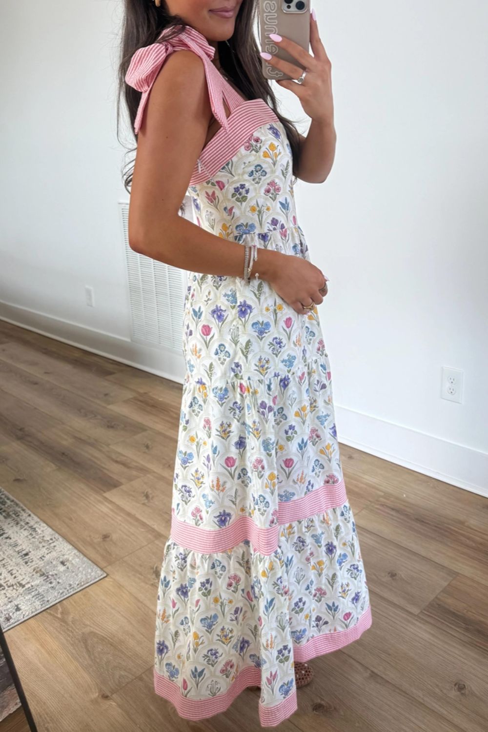 Marigold Collections Australia tiered floral tie-shoulder midi dress with ruffled layers and a feminine, summery design.