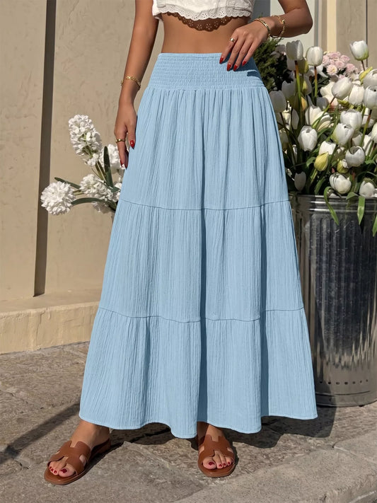 Tiered Smocked Waist Maxi Skirt Blue