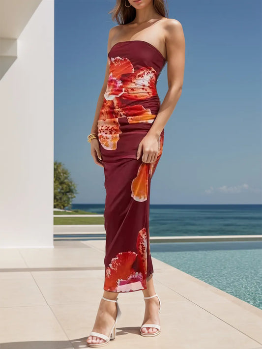 Tropical Floral Bandeau Maxi Dress