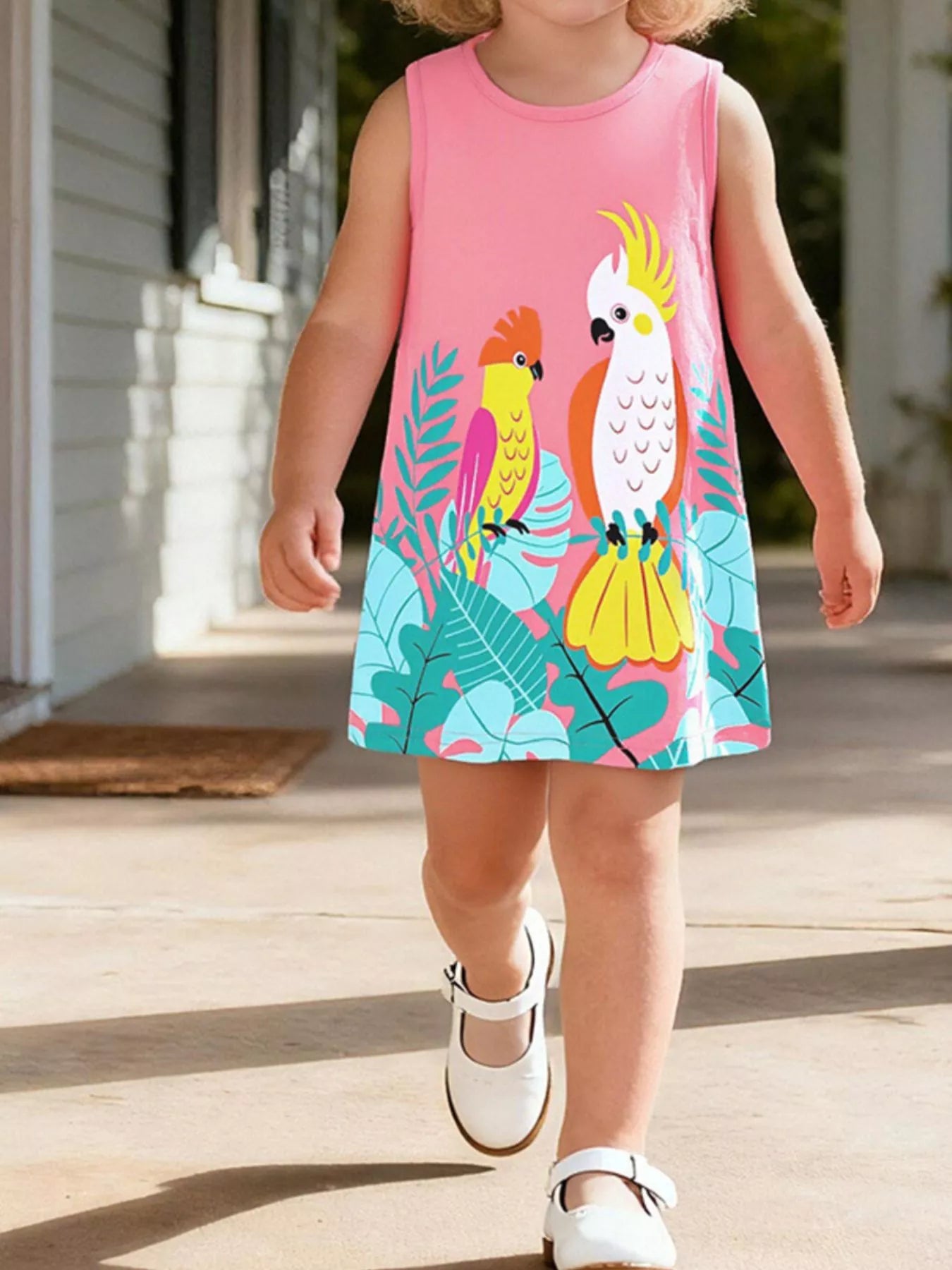 Tropical Parrot Print Sleeveless Dress