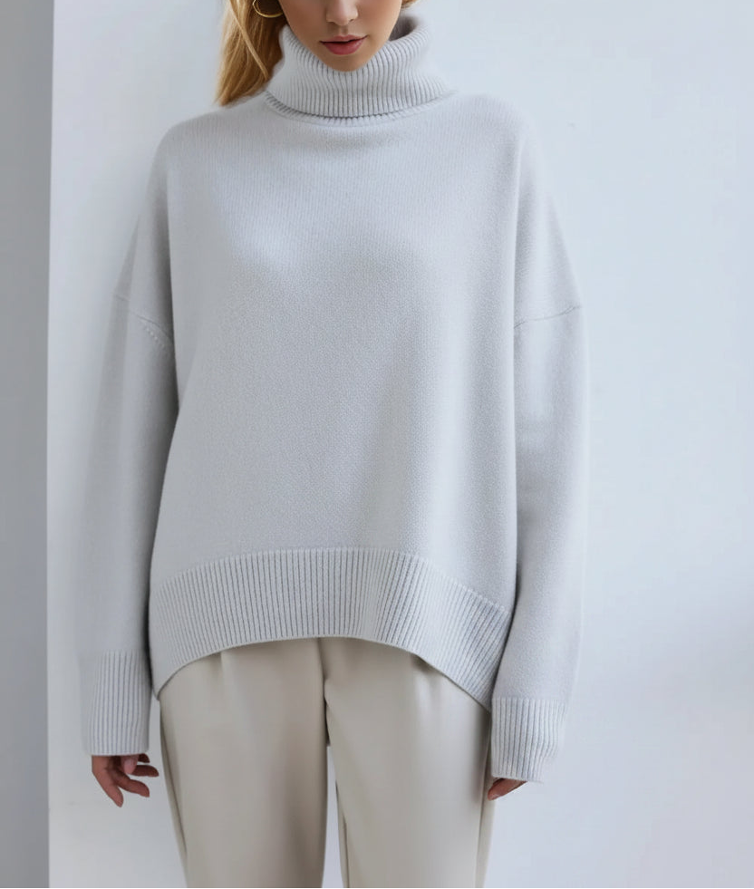 Turtleneck Long Sleeve Knit Jumper Light Grey